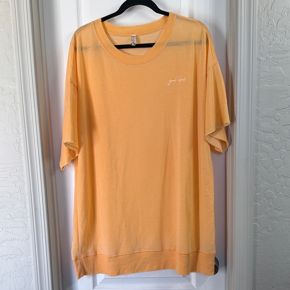 Free People intimately Tangerine “Good Vibes” Sheer Oversized TShirt Size XS